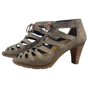 Paul Green Jansen Lace-Up Block Heel Sandal US 10 UK 7.5 Cut-Out Ankle Boots